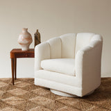 Mid Century Ivory Boucle Swivel Chairs in the style of Milo Baughman, a pair