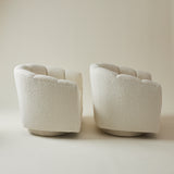 Mid Century Ivory Boucle Swivel Chairs in the style of Milo Baughman, a pair