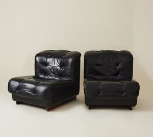 SOLD ! Swedish Mid Century Modern Modular Lounge Chairs in Black Leather, 1960's/70's