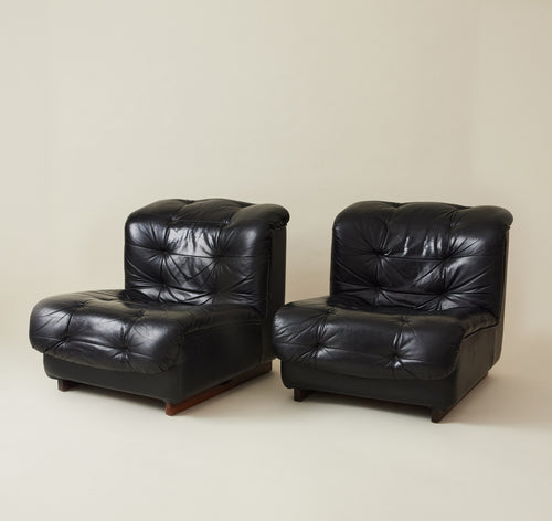 Swedish Mid Century Modern Modular Lounge Chairs in Black Leather, 1960's/70's