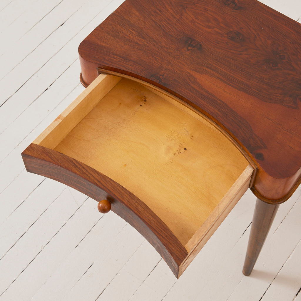 Swedish Art Deco Walnut Nightstands With Curved Drawers, a Pair, 1940's