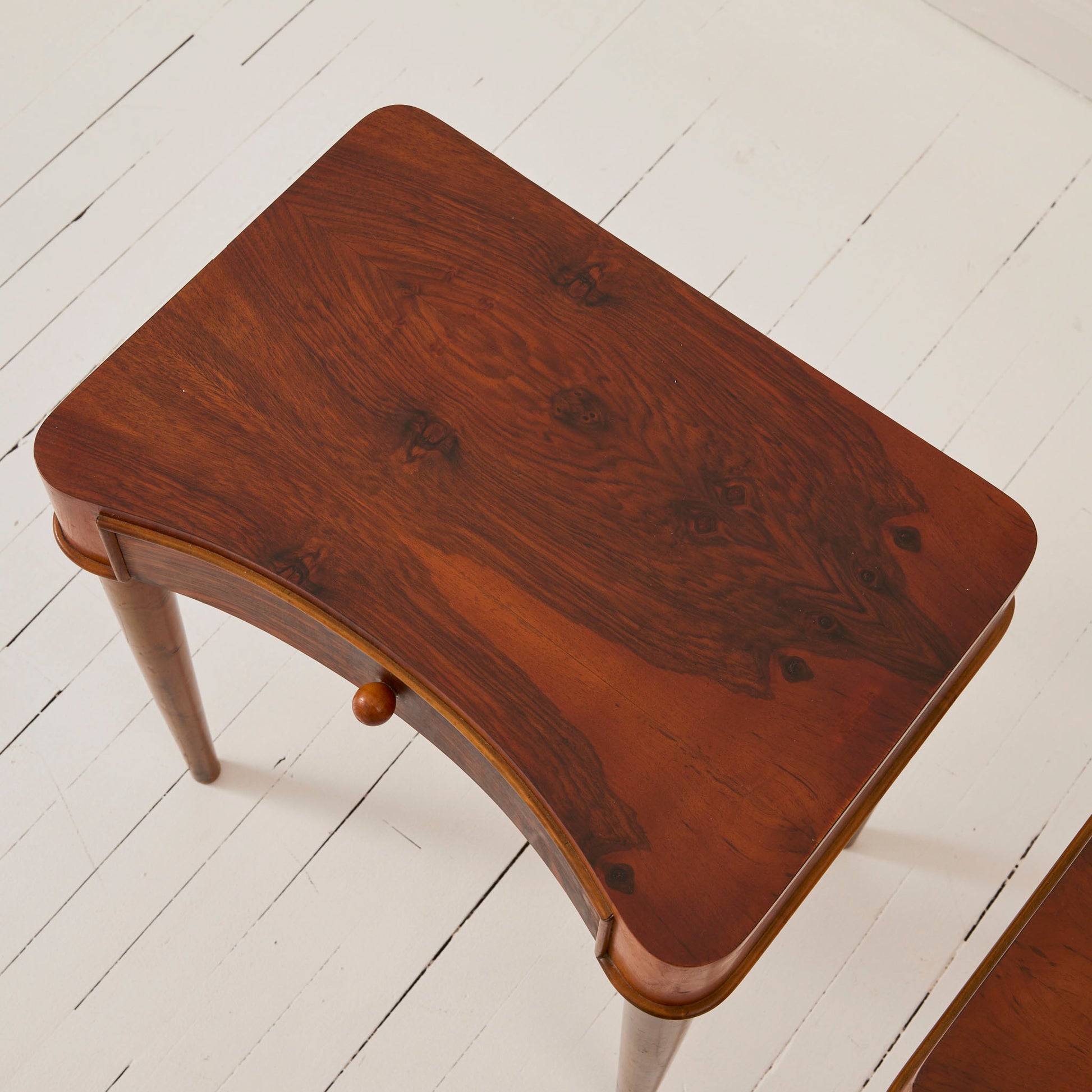 Swedish Art Deco Walnut Nightstands With Curved Drawers, a Pair, 1940's