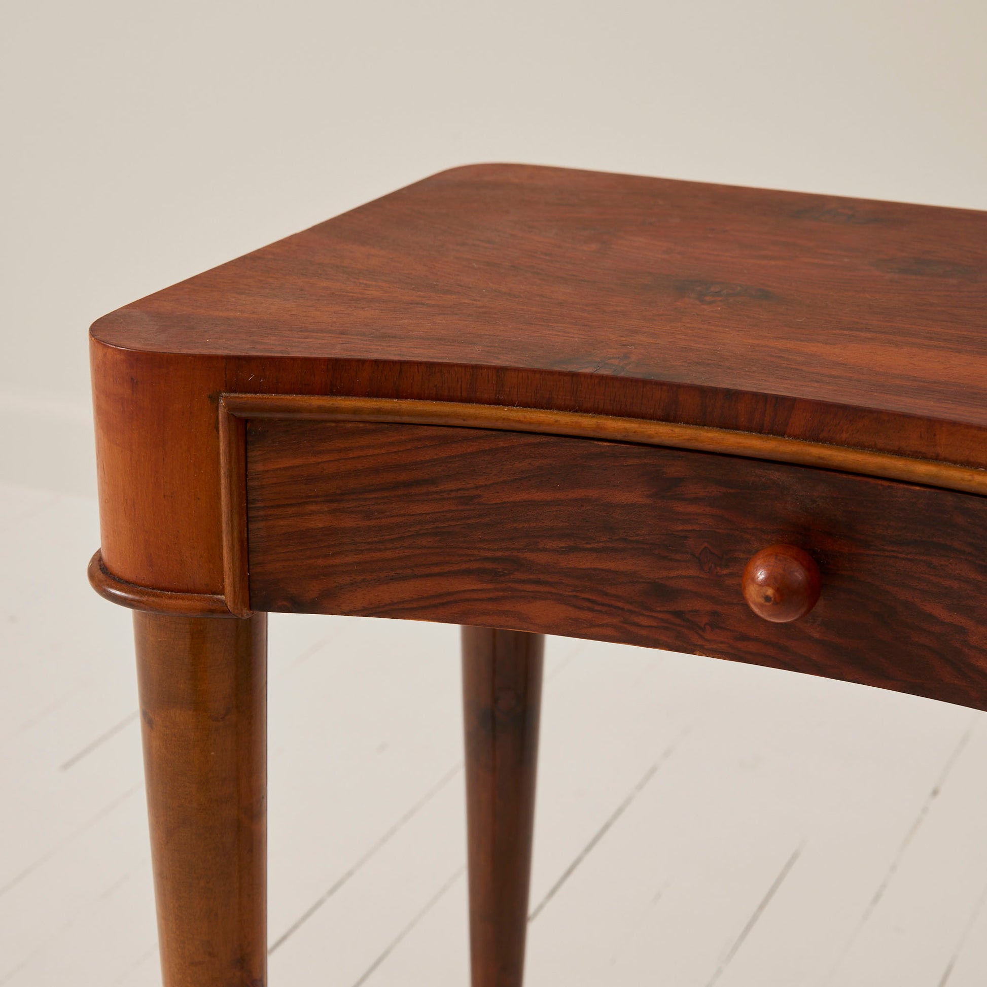 Swedish Art Deco Walnut Nightstands With Curved Drawers, a Pair, 1940's