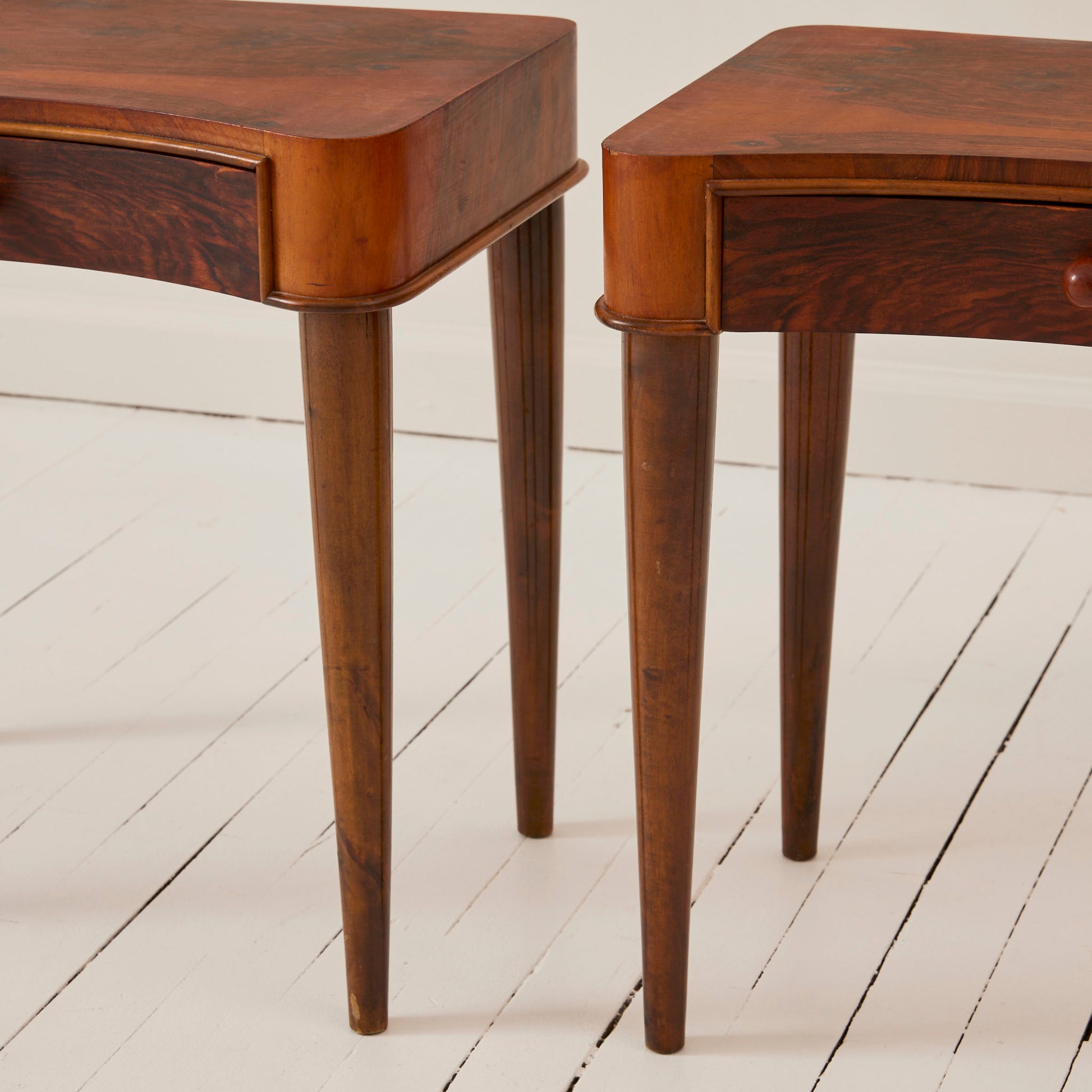 Swedish Art Deco Walnut Nightstands With Curved Drawers, a Pair, 1940's