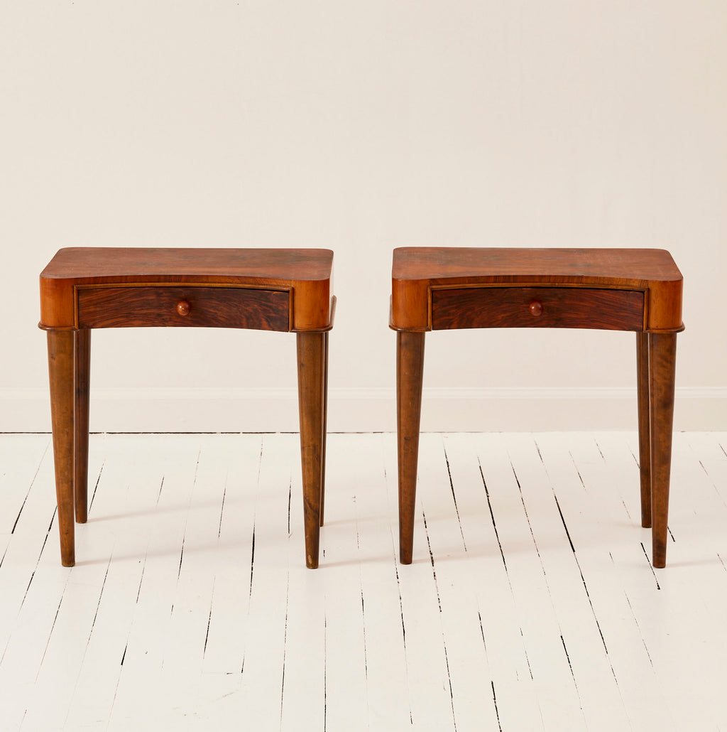 Swedish Art Deco Walnut Nightstands With Curved Drawers, a Pair, 1940's