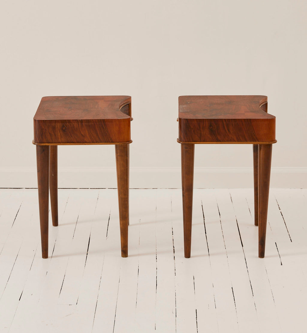 Swedish Art Deco Walnut Nightstands With Curved Drawers, a Pair, 1940's