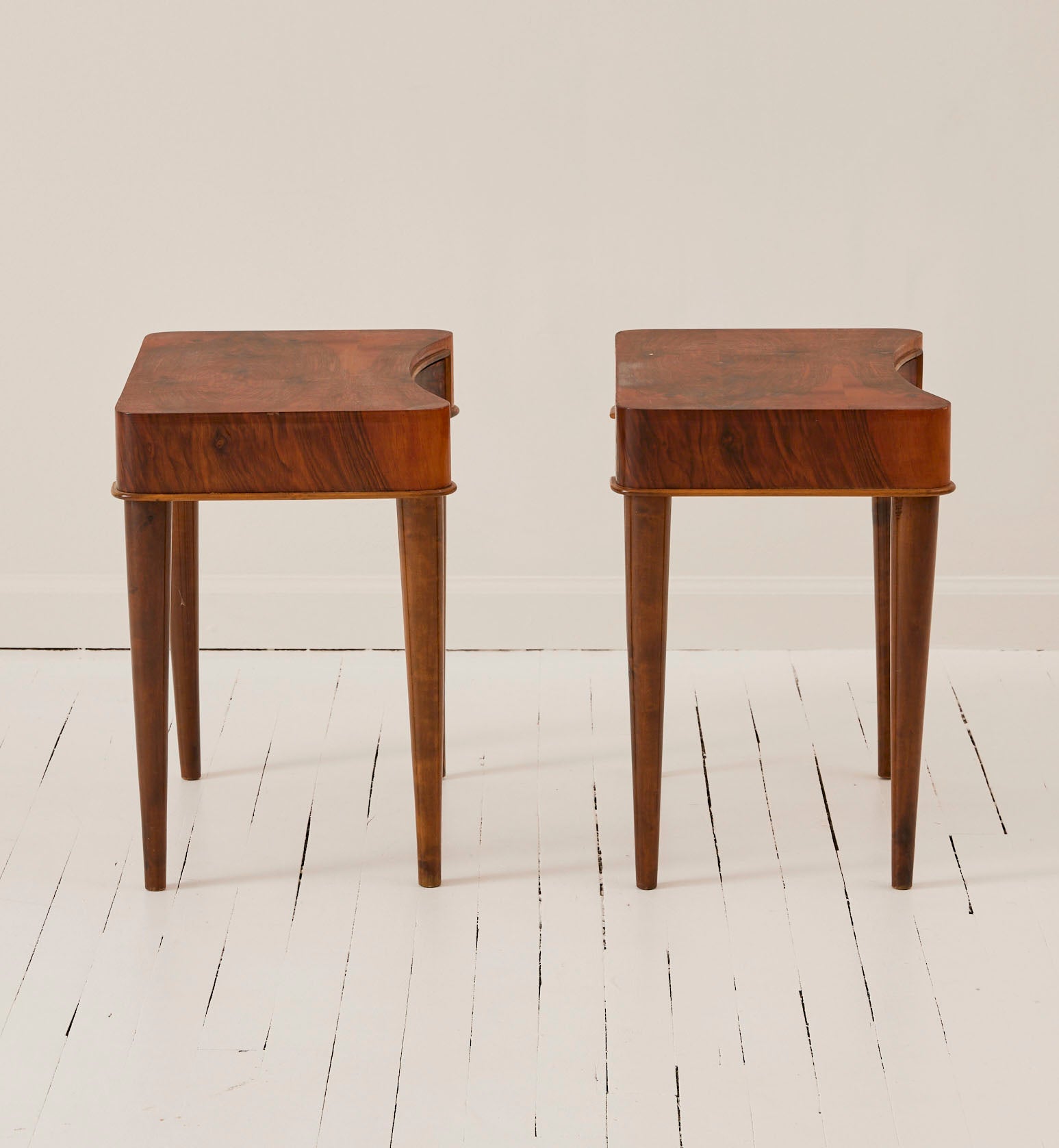 Swedish Art Deco Walnut Nightstands With Curved Drawers, a Pair, 1940's