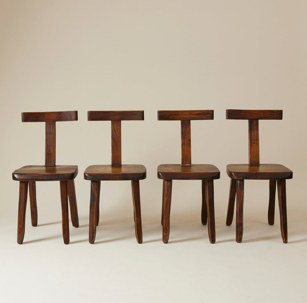 Brutalist Solid Wood Dining Chairs by Olavi Hänninen, Finland 1950s, Set of 4