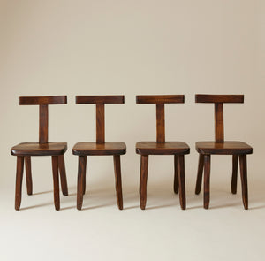 Brutalist Solid Wood Dining Chairs by Olavi Hänninen, Finland 1950s, Set of 4