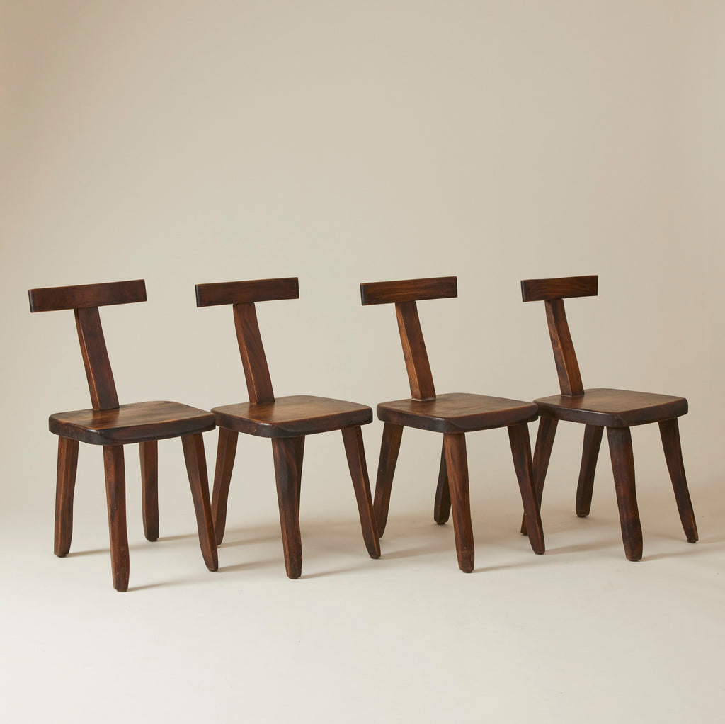 Brutalist Solid Wood Dining Chairs by Olavi Hänninen, Finland 1950s, Set of 4