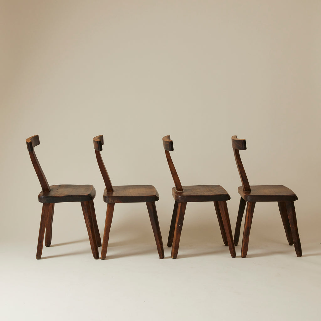 Brutalist Solid Wood Dining Chairs by Olavi Hänninen, Finland 1950s, Set of 4