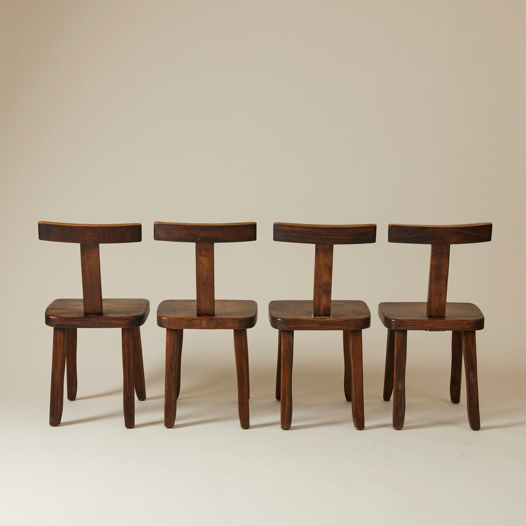 Brutalist Solid Wood Dining Chairs by Olavi Hänninen, Finland 1950s, Set of 4