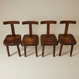 Brutalist Solid Wood Dining Chairs by Olavi Hänninen, Finland 1950s, Set of 4