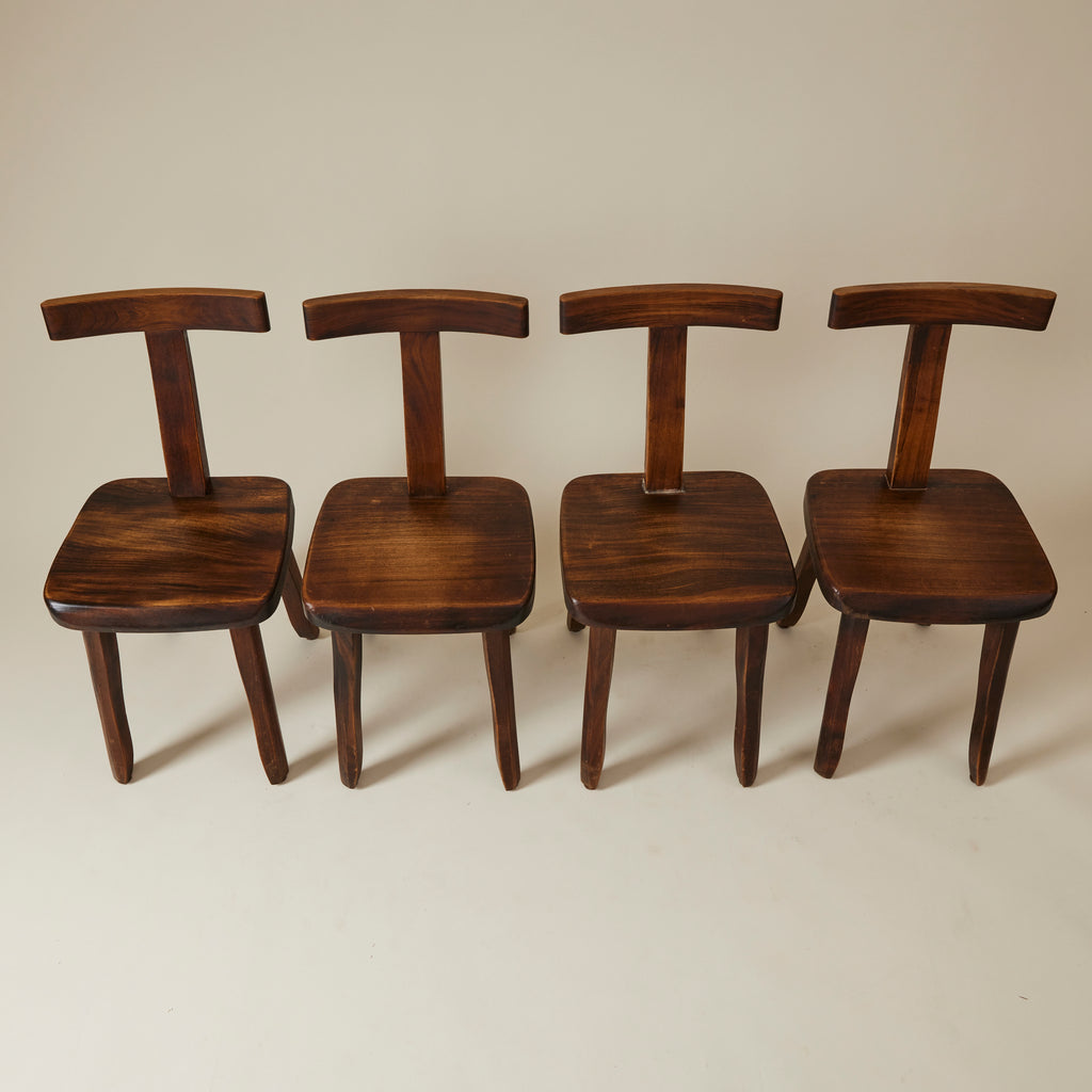 Brutalist Solid Wood Dining Chairs by Olavi Hänninen, Finland 1950s, Set of 4