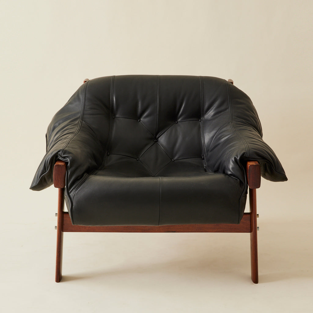 Percival Lafer "Mp-41" Leather and Rosewood Chair in Black Leather, 1960's