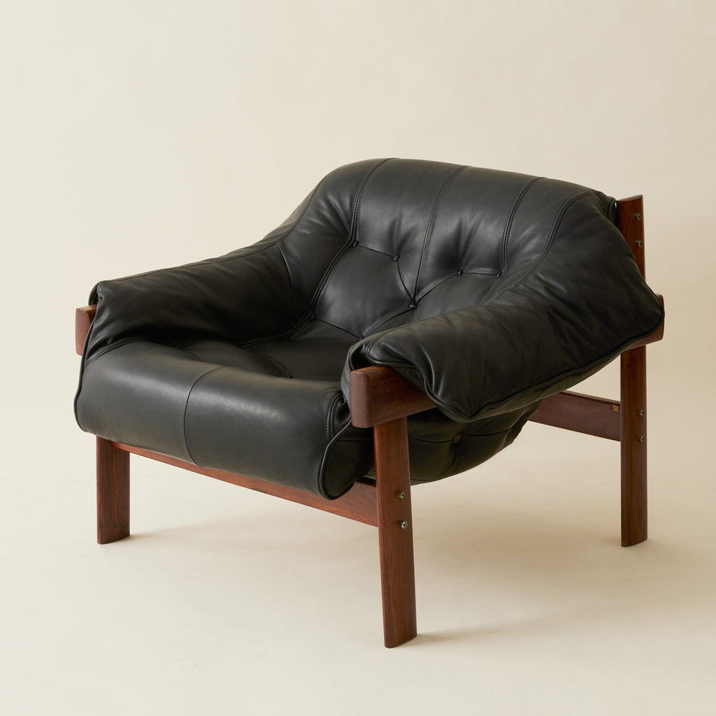 Percival Lafer "Mp-41" Leather and Rosewood Chair in Black Leather, 1960's