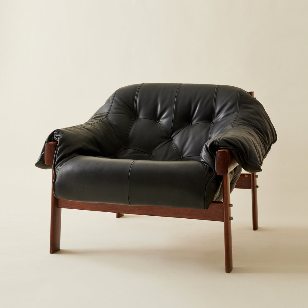 Percival Lafer "Mp-41" Leather and Rosewood Chair in Black Leather, 1960's