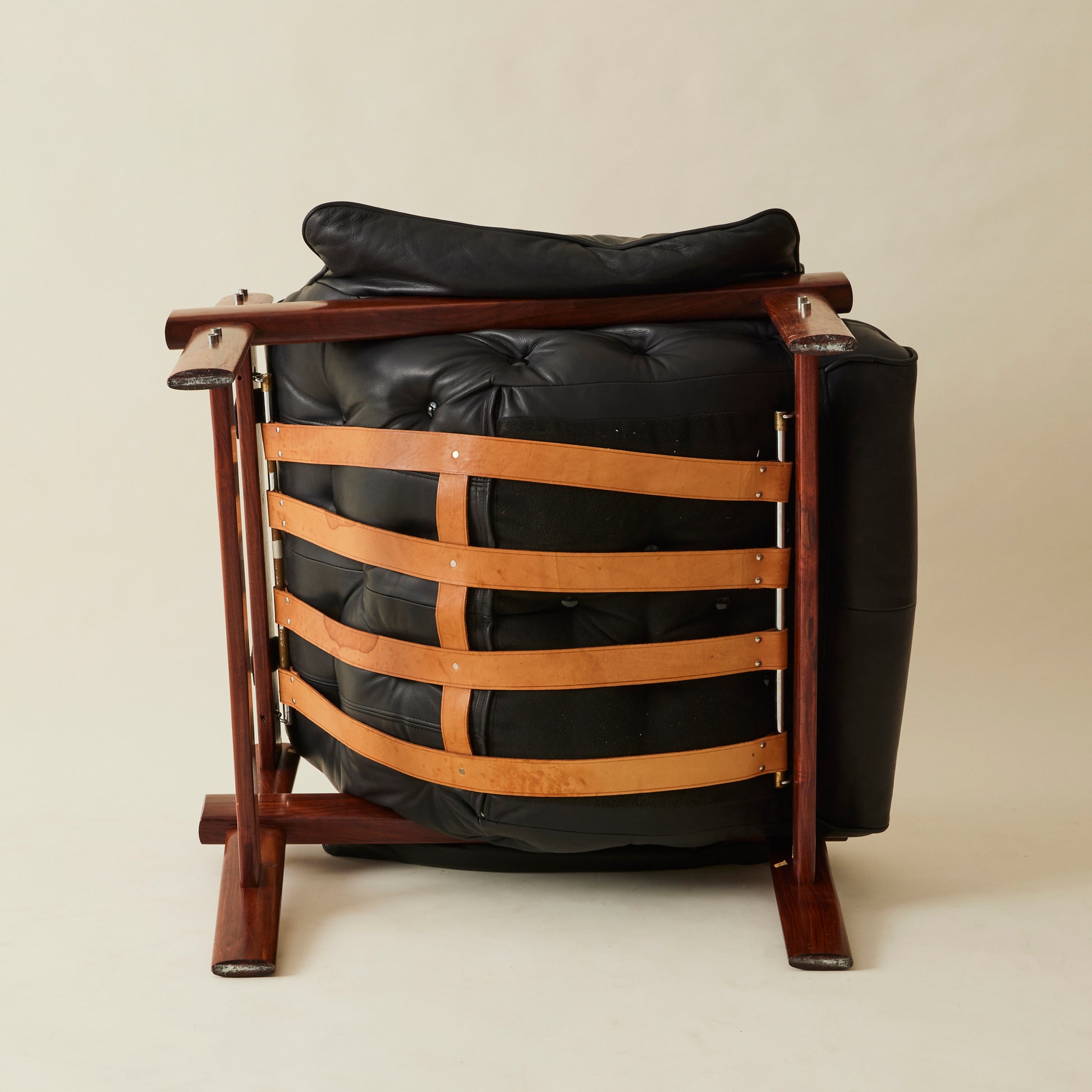 Percival Lafer "Mp-41" Leather and Rosewood Chair in Black Leather, 1960's