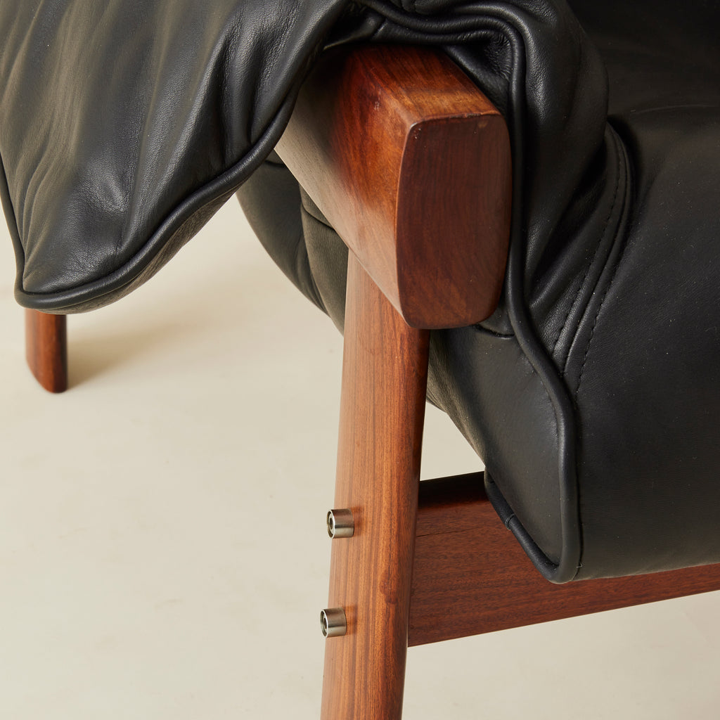 Percival Lafer "Mp-41" Leather and Rosewood Chair in Black Leather, 1960's