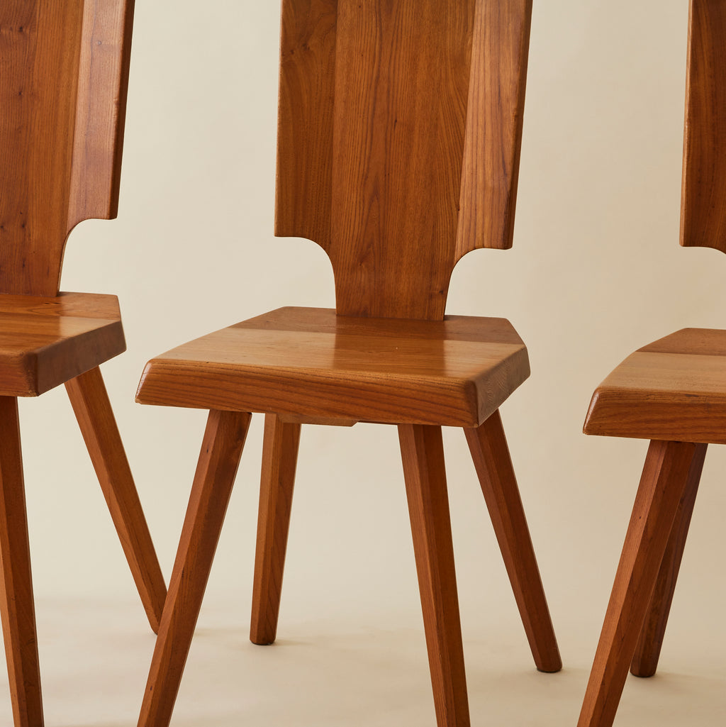 Pierre Chapo "S28" Solid Wood Elm Dining Chairs for Atelier Pierre Chapo, Set of 6, 1960's