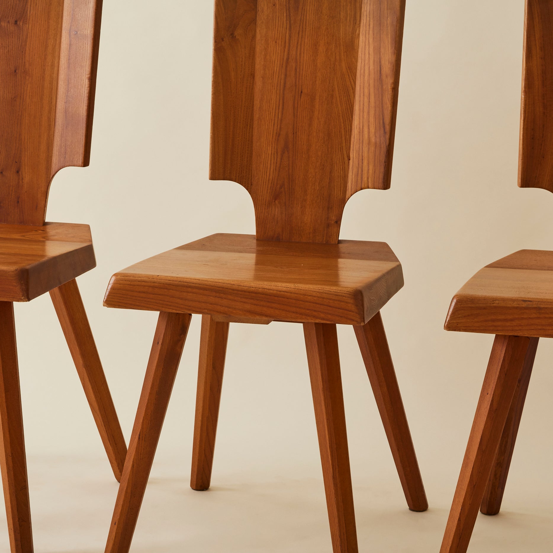 Pierre Chapo "S28" Solid Wood Elm Dining Chairs for Atelier Pierre Chapo, Set of 6, 1960's