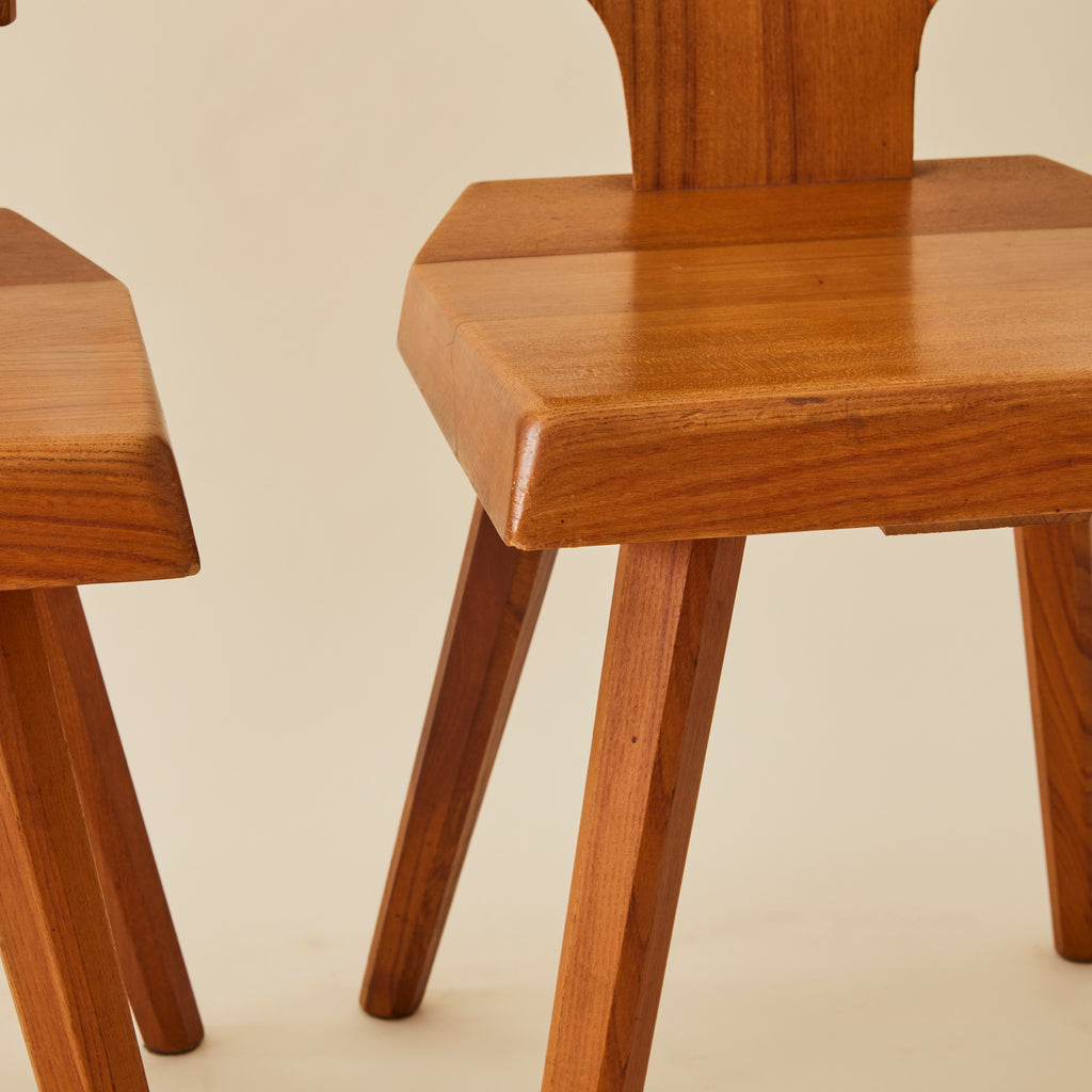 Pierre Chapo "S28" Solid Wood Elm Dining Chairs for Atelier Pierre Chapo, Set of 6, 1960's