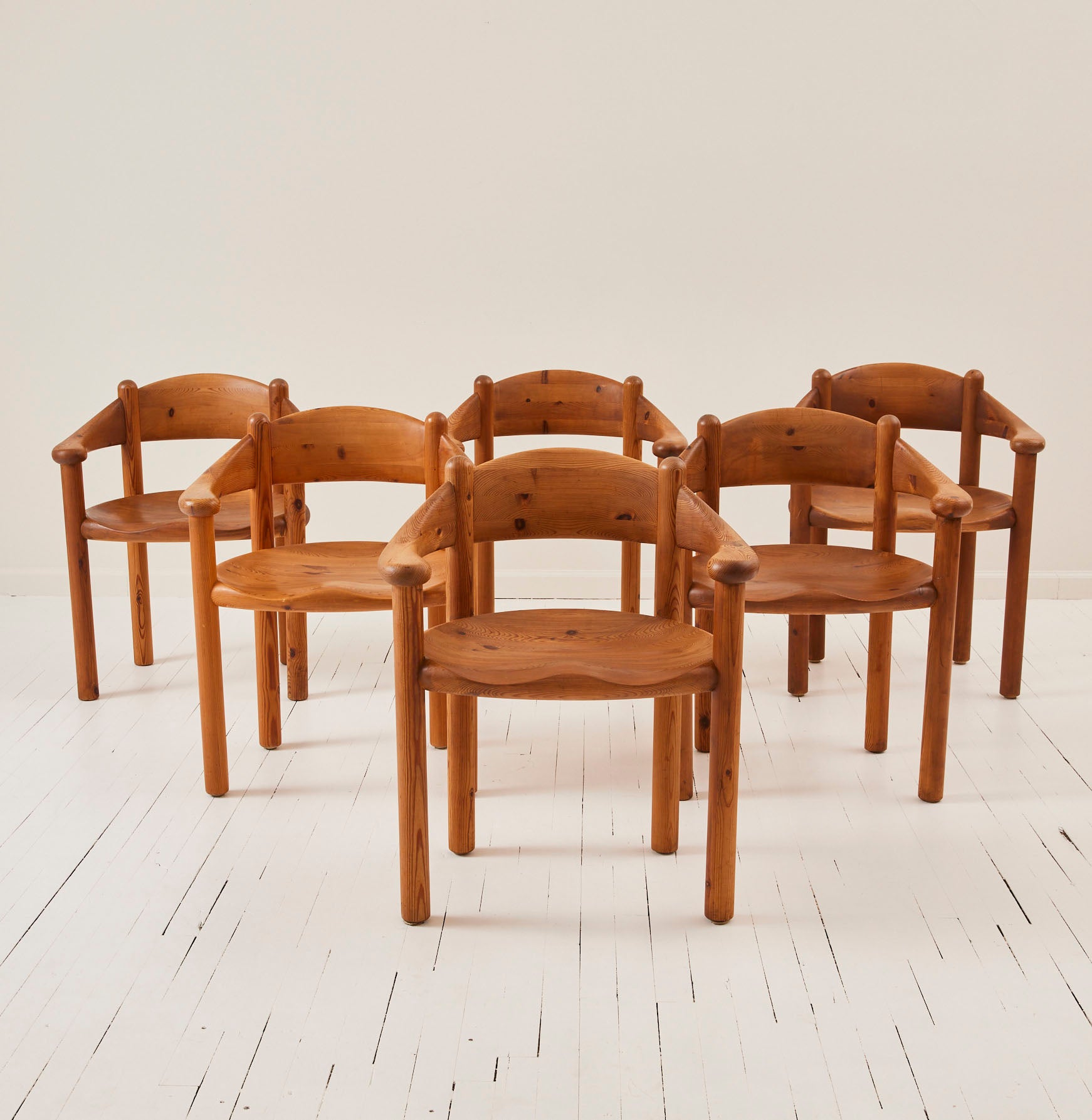SOLD Rainer Daumiller Solid Pine Danish Mid Century Dining Chairs, Set of 6, 1970's