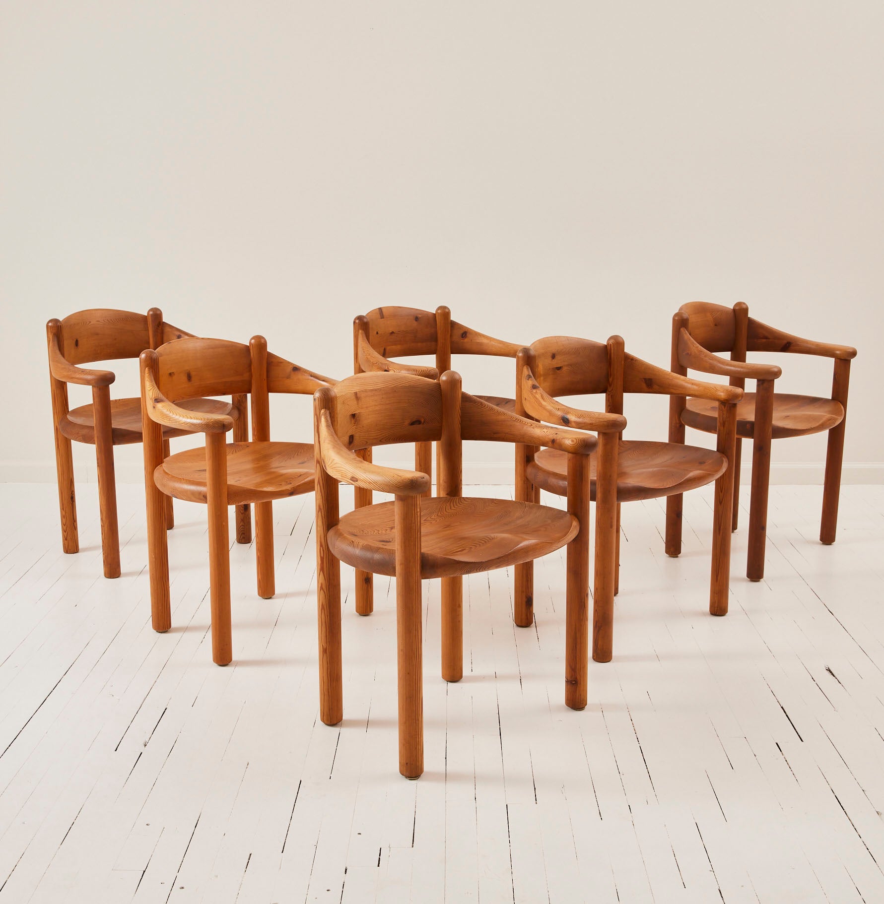 SOLD Rainer Daumiller Solid Pine Danish Mid Century Dining Chairs, Set of 6, 1970's