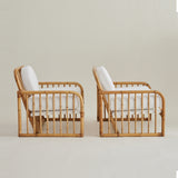 Vintage Italian Rattan Lounge chairs with boucle cushions, 1960's.