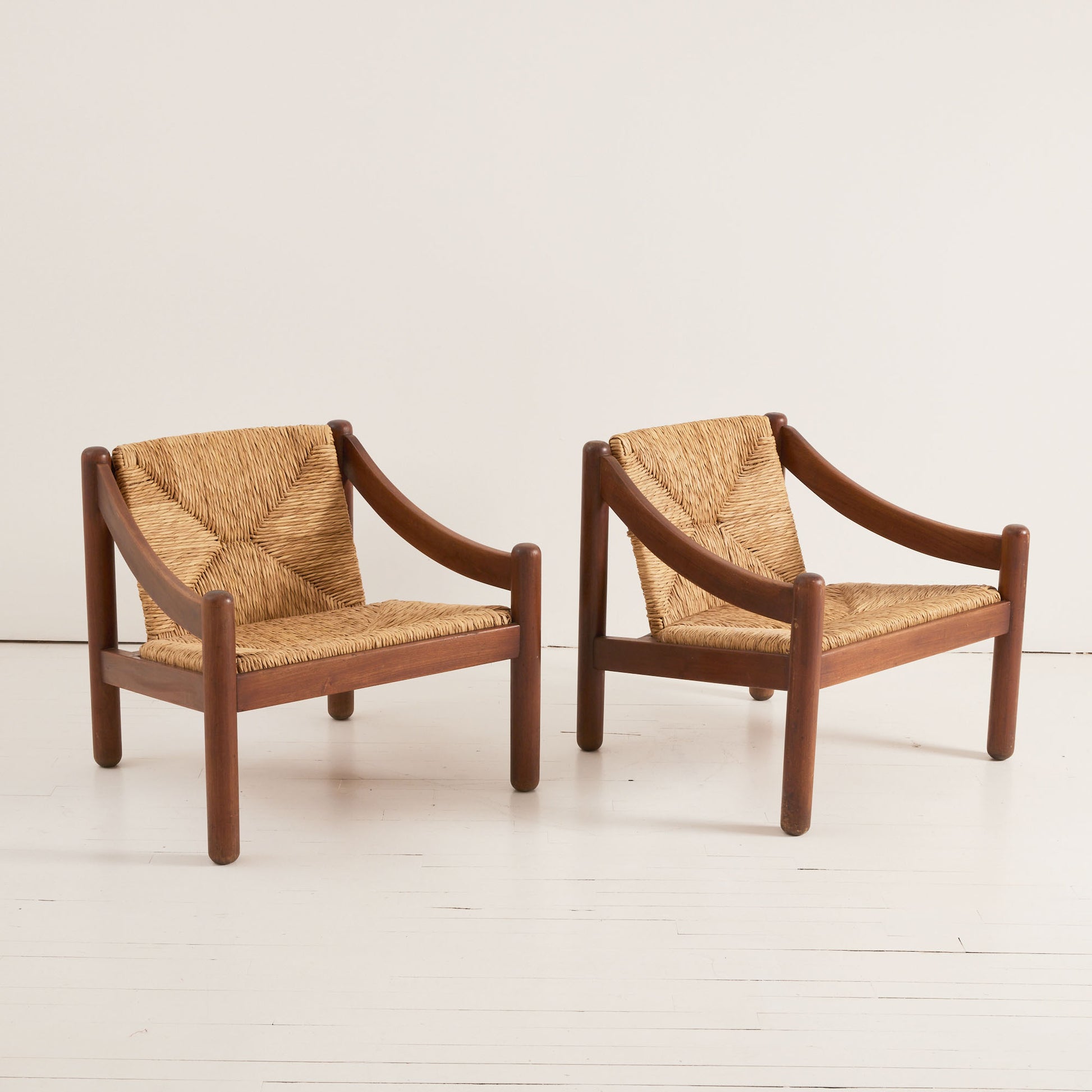 Vico Magistretti "Carimate" Chairs | 1960s Vintage Lacquered Beech and Rush for Cassina, Set of 2