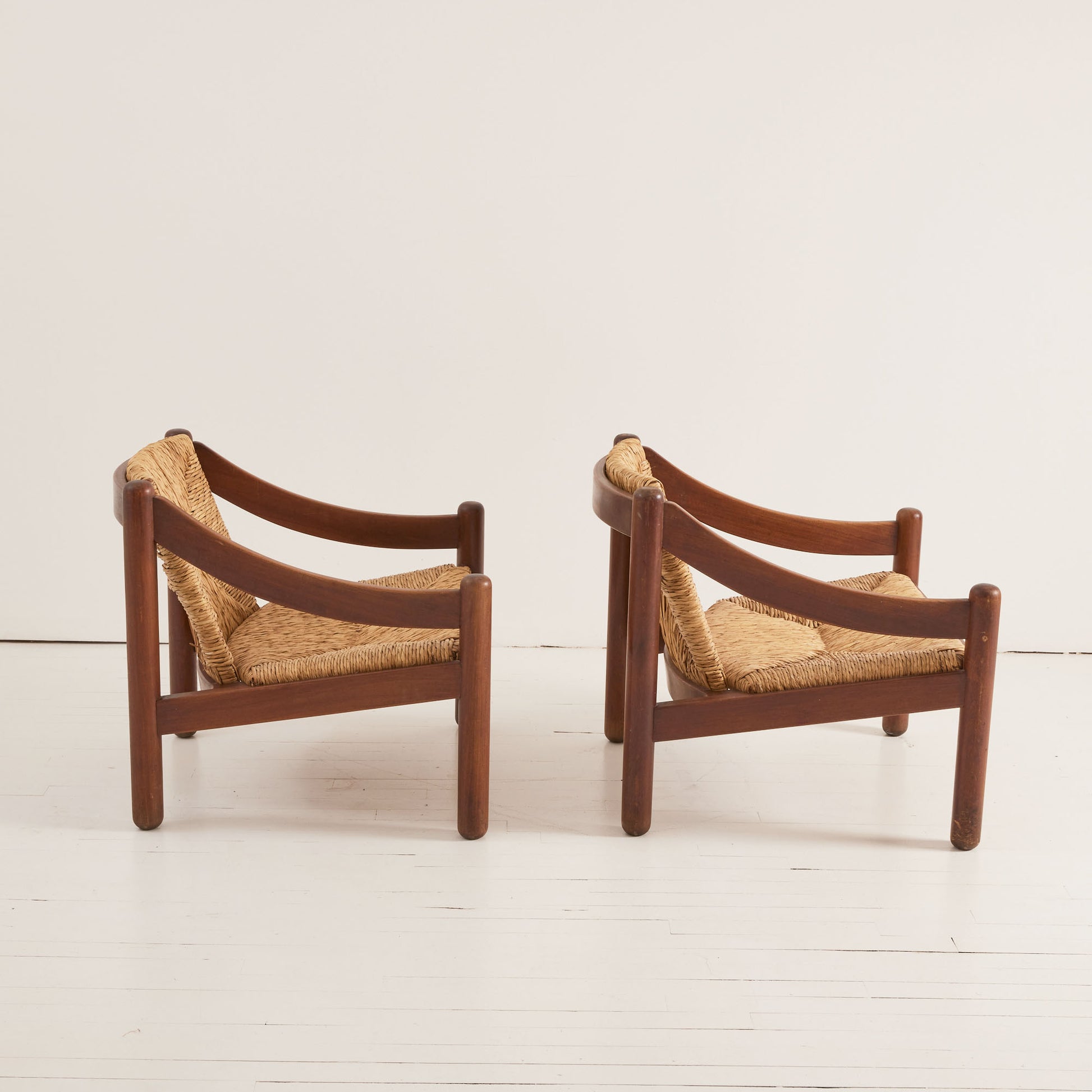 Vico Magistretti "Carimate" Chairs | 1960s Vintage Lacquered Beech and Rush for Cassina, Set of 2
