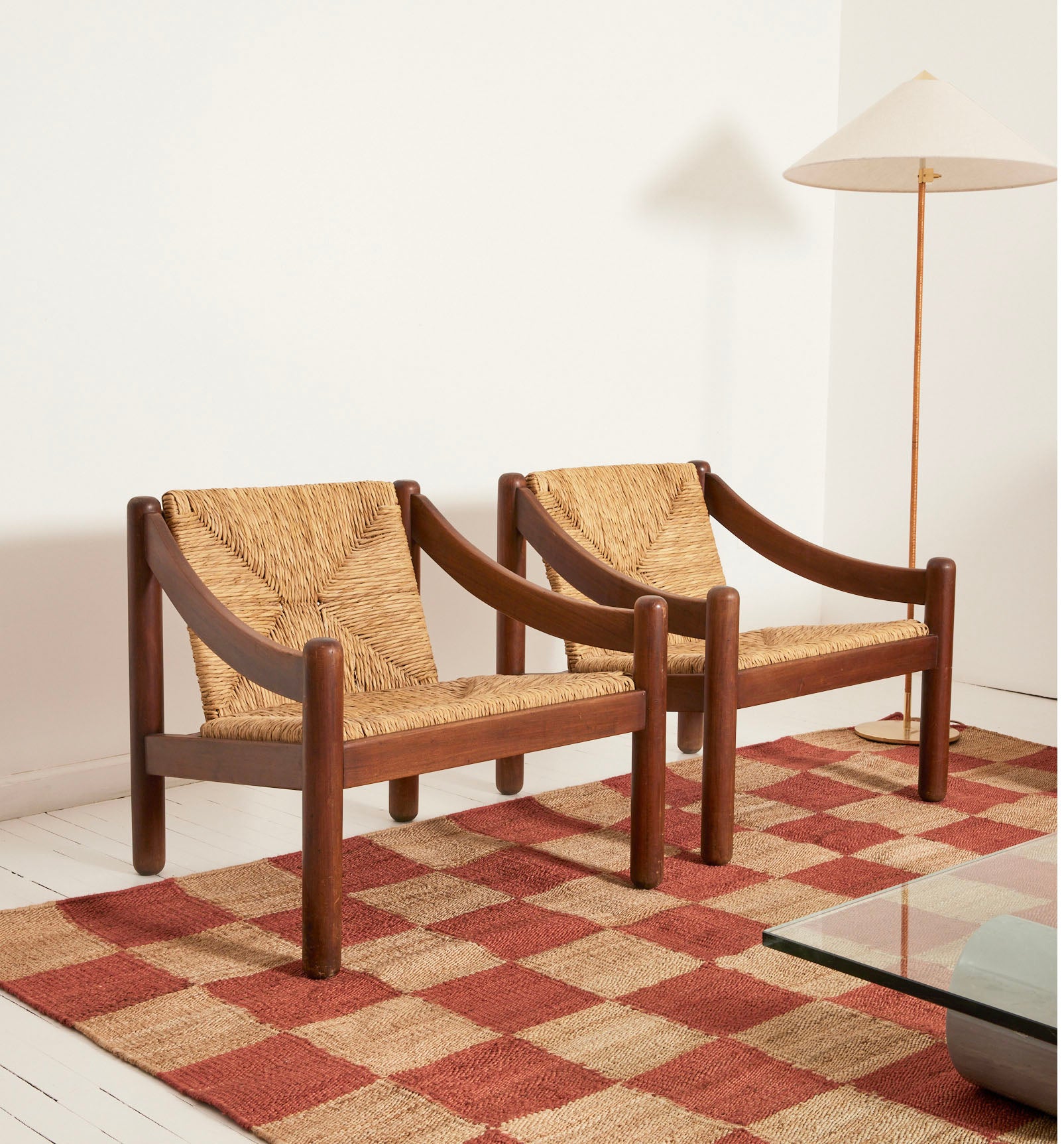 Vico Magistretti "Carimate" Chairs | 1960s Vintage Lacquered Beech and Rush for Cassina, Set of 2