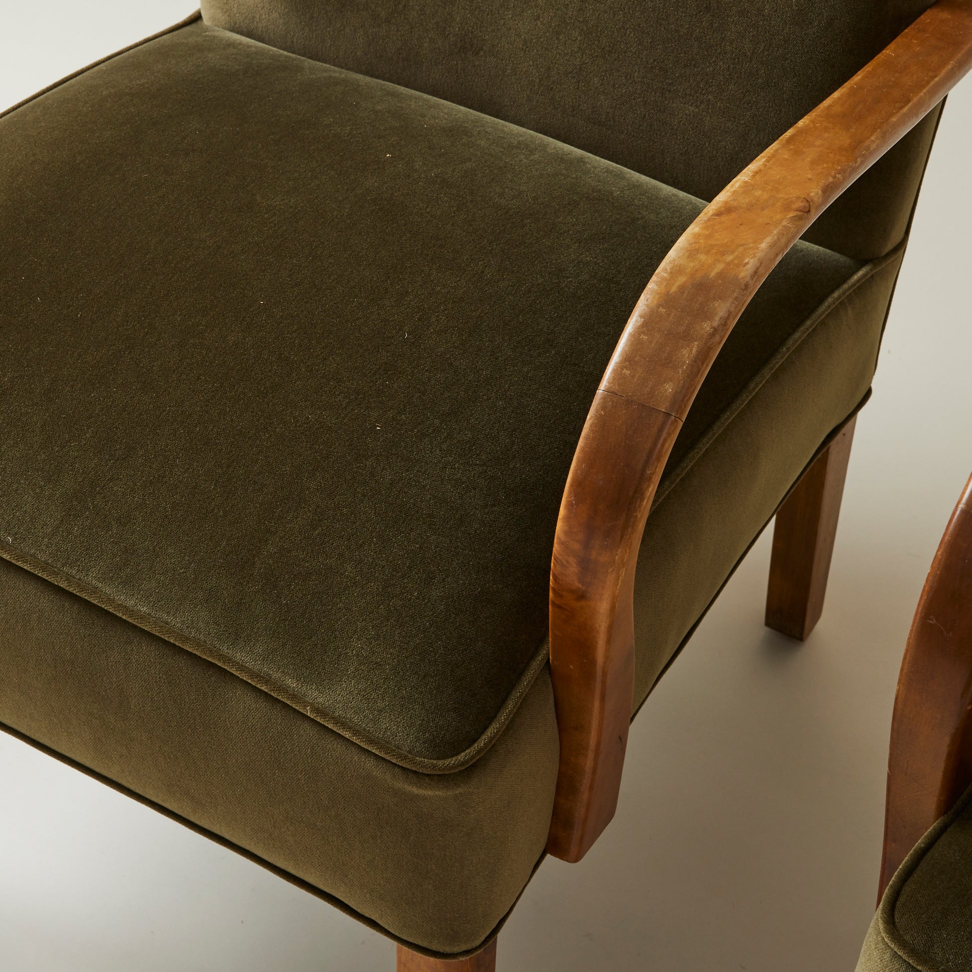 Swedish Modern Easy Chairs With Curved Beach Arms, Upholstered in Velvet, 1940s - Set of 2