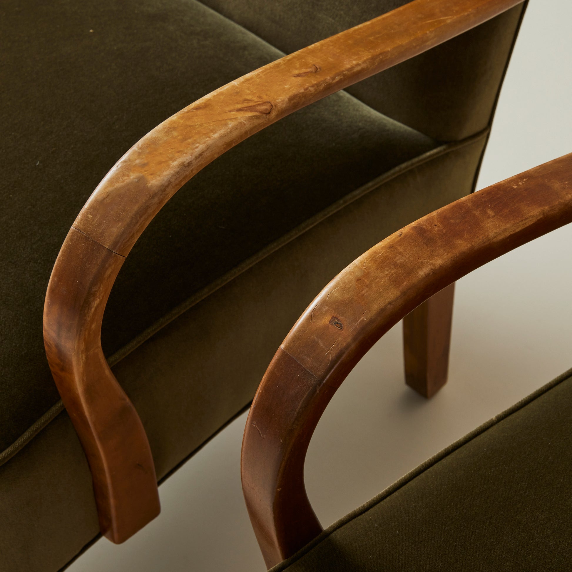 Swedish Modern Easy Chairs With Curved Beach Arms, Upholstered in Velvet, 1940s - Set of 2