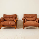 SOLD Sergio Rodrigues "Sheriff" Brazilian Leather Lounge Chair, a pair 1960's