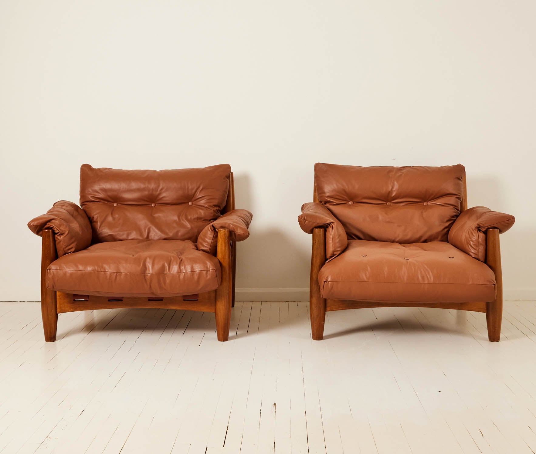 SOLD Sergio Rodrigues "Sheriff" Brazilian Leather Lounge Chair, a pair 1960's