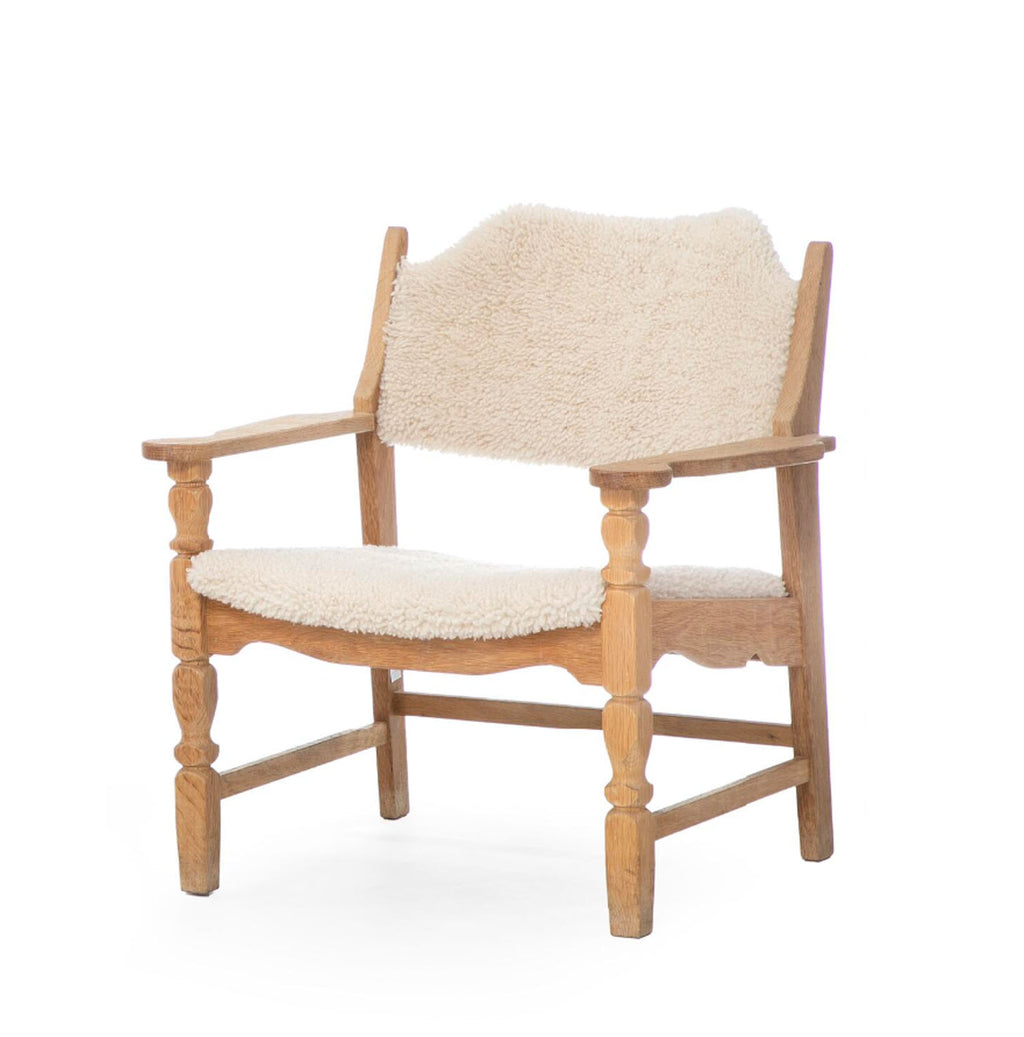 Henning Kjærnulf Attributed Easy Chair, 1960s Vintage Danish Mid Century Oak and Lambswool for EG Kvalitetsmøbel