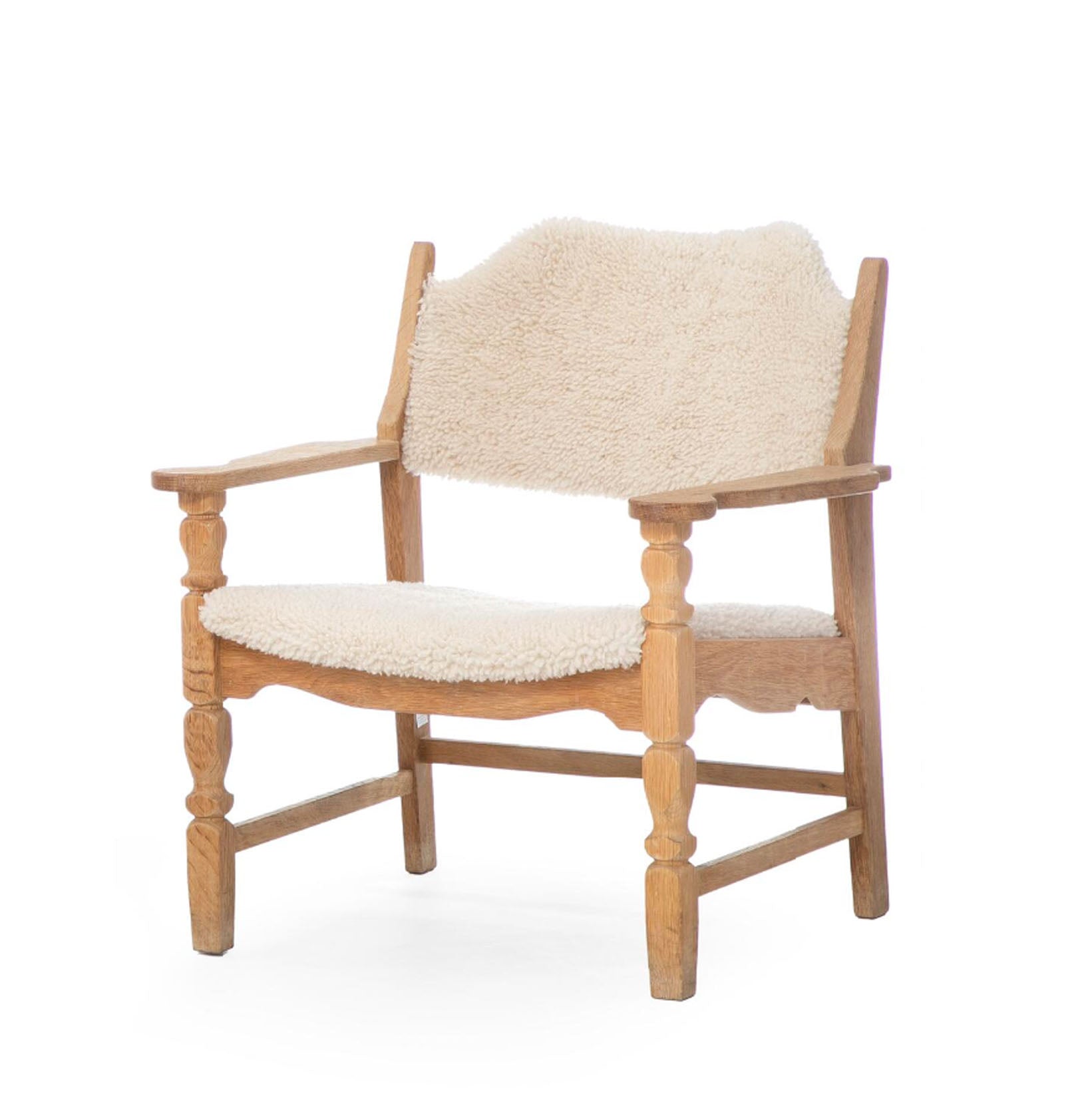Henning Kjærnulf Attributed Easy Chair, 1960s Vintage Danish Mid Century Oak and Lambswool for EG Kvalitetsmøbel