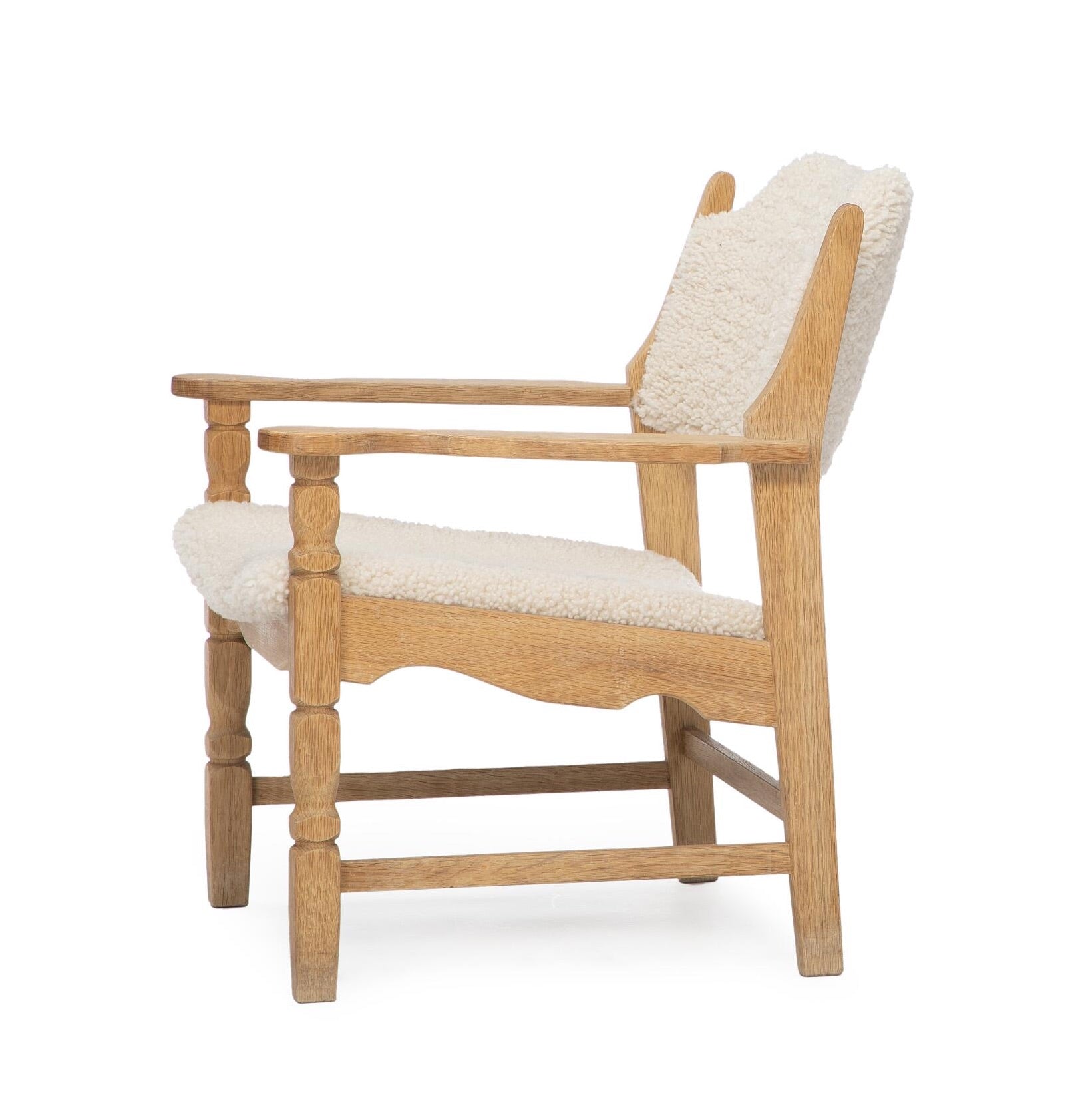 Henning Kjærnulf Attributed Easy Chair, 1960s Vintage Danish Mid Century Oak and Lambswool for EG Kvalitetsmøbel