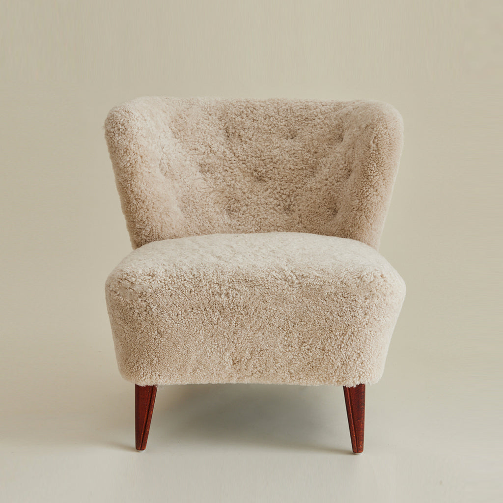 SOLD Gösta Jonsson Style Swedish Sheepskin Loungechair, 1940's