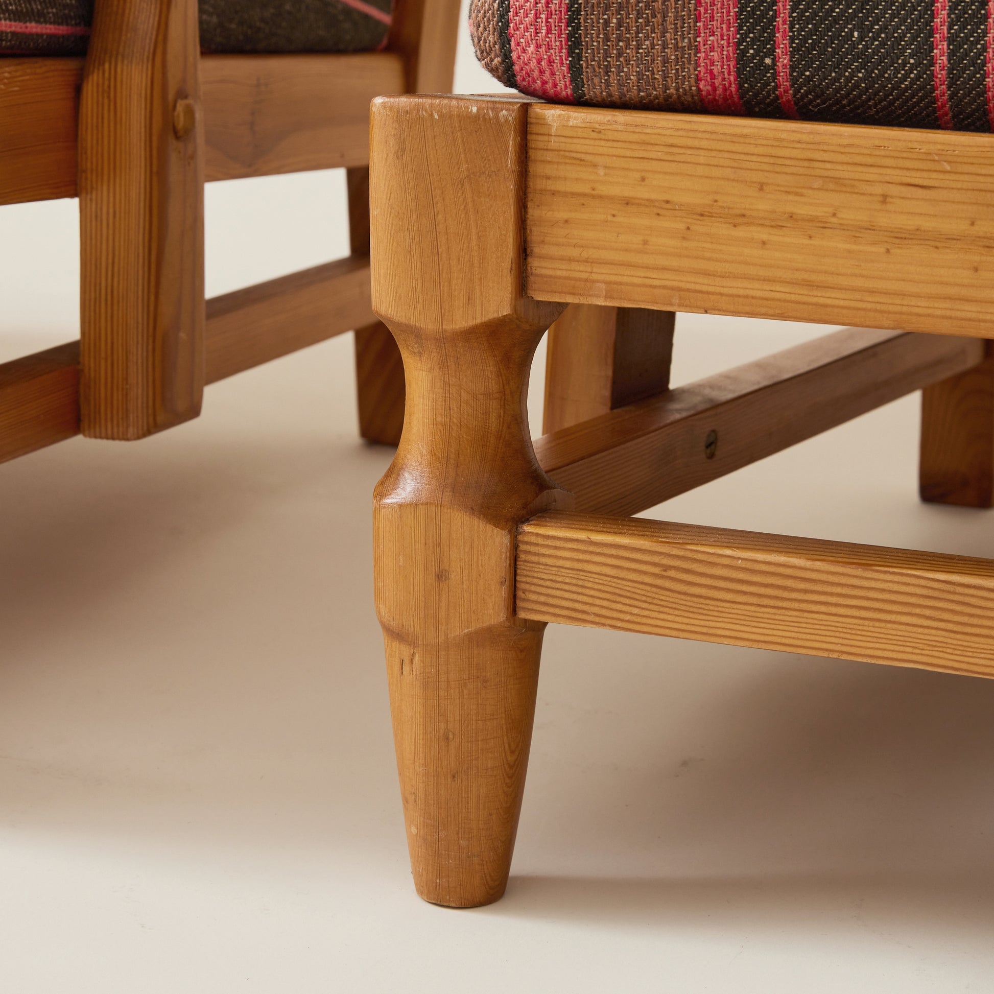 Gunnar Göpert Swedish Pine Armchairs With Striped Cushions, 1940's/50's, a Pair
