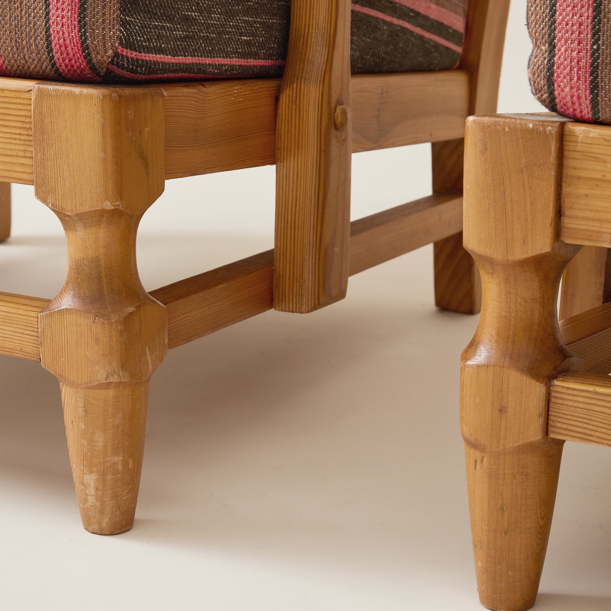Gunnar Göpert Swedish Pine Armchairs With Striped Cushions, 1940's/50's, a Pair