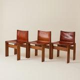 Afra & Tobia Scarpa Cognac Colored "Monk" Leather Dining Chairs for Molteni 1974, 6 Total