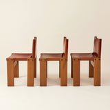 Afra & Tobia Scarpa Cognac Colored "Monk" Leather Dining Chairs for Molteni 1974, 6 Total