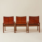 Afra & Tobia Scarpa Cognac Colored "Monk" Leather Dining Chairs for Molteni 1974, 6 Total