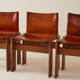 Afra & Tobia Scarpa Cognac Colored "Monk" Leather Dining Chairs for Molteni 1974, 6 Total