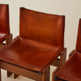 Afra & Tobia Scarpa Cognac Colored "Monk" Leather Dining Chairs for Molteni 1974, 6 Total