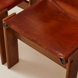 Afra & Tobia Scarpa Cognac Colored "Monk" Leather Dining Chairs for Molteni 1974, 6 Total