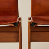 Afra & Tobia Scarpa Cognac Colored "Monk" Leather Dining Chairs for Molteni 1974, 6 Total