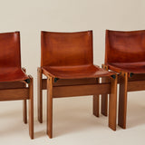 Afra & Tobia Scarpa Cognac Colored "Monk" Leather Dining Chairs for Molteni 1974, 6 Total